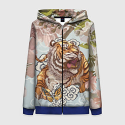 Толстовка на молнии женская Тигр в облаках, цвет: 3D-синий