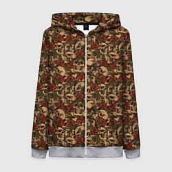 Женская толстовка на молнии Черепа в Розах