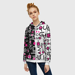Толстовка на молнии женская ИГРА В КАЛЬМАРА ЧЁРНО БЕЛЫЙ ПАТТЕРН ЛОГО, цвет: 3D-белый — фото 2