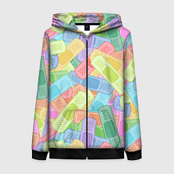 Толстовка на молнии женская Цветные пластыри, цвет: 3D-черный