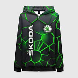 Толстовка на молнии женская 3D плиты с подсветкой Шкода, цвет: 3D-черный
