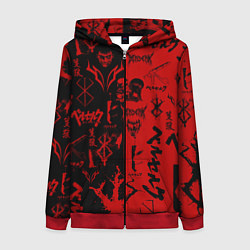 Толстовка на молнии женская BERSERK BLACK RED БЕРСЕРК ПАТТЕРН, цвет: 3D-красный