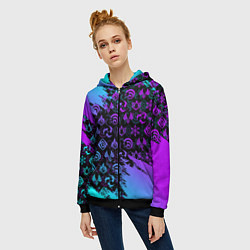 Толстовка на молнии женская GENSHIN NEON PATTERN SYMBOL НЕОН ЭМБЛЕМЫ, цвет: 3D-черный — фото 2