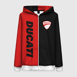 Толстовка на молнии женская DUCATI BLACK RED BACKGROUND, цвет: 3D-белый