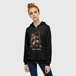 Толстовка на молнии женская Собачка Йоркширский Терьер, цвет: 3D-черный — фото 2