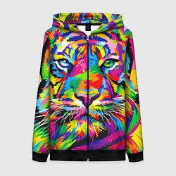 Толстовка на молнии женская Тигр в стиле поп-арт, цвет: 3D-черный