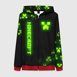 Толстовка на молнии женская MINECRAFT NEON LOGO CREEPER, цвет: 3D-красный