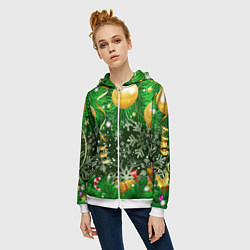 Толстовка на молнии женская Новогоднее Настроение Елка, цвет: 3D-белый — фото 2