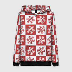 Толстовка на молнии женская Шахматные Снежинки, цвет: 3D-черный