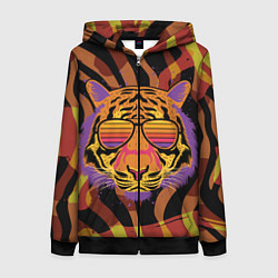 Толстовка на молнии женская Крутой тигр в очках ретро, цвет: 3D-черный