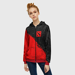 Толстовка на молнии женская DOTA 2 RED LOGO, БРЫЗГИ КРАСОК, цвет: 3D-красный — фото 2