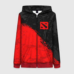 Толстовка на молнии женская DOTA 2 RED LOGO, БРЫЗГИ КРАСОК, цвет: 3D-красный