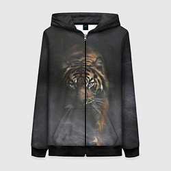 Толстовка на молнии женская Тигр в тумане, цвет: 3D-черный