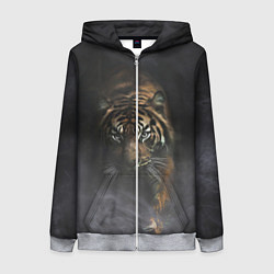Толстовка на молнии женская Тигр в тумане, цвет: 3D-меланж