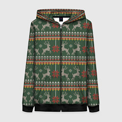 Толстовка на молнии женская Новогодний свитер c оленями 1, цвет: 3D-черный