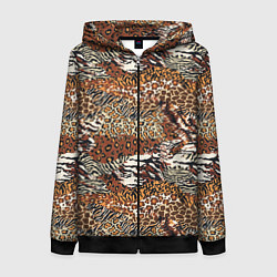 Толстовка на молнии женская Шкуры Диких Животных, цвет: 3D-черный