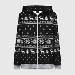 Женская толстовка на молнии ЧЁРНЫЙ НОВОГОДНИЙ СВИТЕР С ОЛЕНЯМИ 2022
