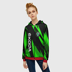 Толстовка на молнии женская SKODA Логотип Узор, цвет: 3D-красный — фото 2