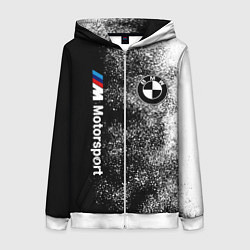 Толстовка на молнии женская БМВ Черно-белый логотип, цвет: 3D-белый