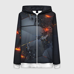 Толстовка на молнии женская НЕОНОВЫЙ ВЗРЫВ ПЛИТЫ, ОБЛОМКИ NEON EXPLOSION, цвет: 3D-белый