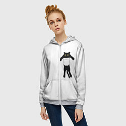 Толстовка на молнии женская Кот висит в кармане 3D, цвет: 3D-меланж — фото 2