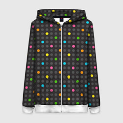 Толстовка на молнии женская Разноцветные точки, цвет: 3D-белый