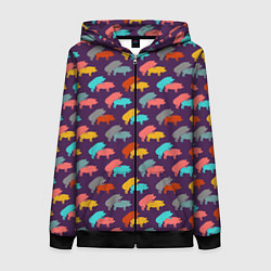 Толстовка на молнии женская Свиньи 18, цвет: 3D-черный