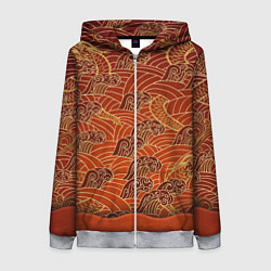 Толстовка на молнии женская Япония Волны, цвет: 3D-меланж