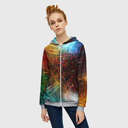 Толстовка на молнии женская Portal - Neon Space - туннель из энергетических па, цвет: 3D-меланж — фото 2