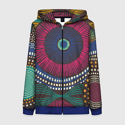 Толстовка на молнии женская Африка Орнамент, цвет: 3D-синий