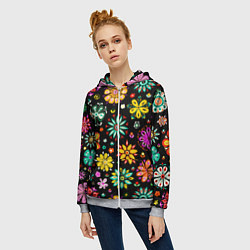 Толстовка на молнии женская MULTICOLORED FLOWERS, цвет: 3D-меланж — фото 2