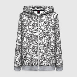 Толстовка на молнии женская Цветы Много Белых Роз, цвет: 3D-меланж