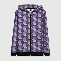 Толстовка на молнии женская Фиолетовые шестиугольники, цвет: 3D-черный