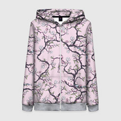 Толстовка на молнии женская Цветы Сакуры и Птицы На Ветках, цвет: 3D-меланж