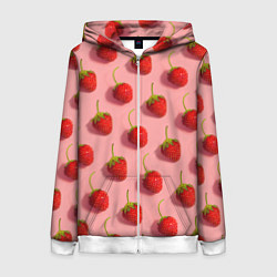 Толстовка на молнии женская Strawberry Pattern, цвет: 3D-белый