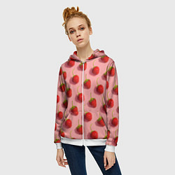 Толстовка на молнии женская Strawberry Pattern, цвет: 3D-белый — фото 2