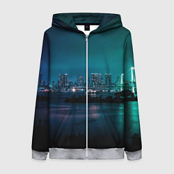 Толстовка на молнии женская Неоновый город с рекой - Светло-зелёный, цвет: 3D-меланж