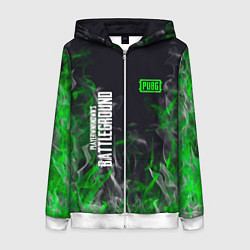 Толстовка на молнии женская Pubg - зелёное пламя, цвет: 3D-белый