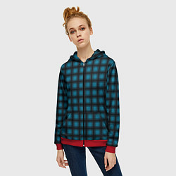 Толстовка на молнии женская Black and blue plaid, цвет: 3D-красный — фото 2