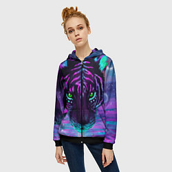 Толстовка на молнии женская Светящийся неоновый тигр, цвет: 3D-черный — фото 2