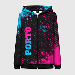 Толстовка на молнии женская Porto - neon gradient: символ и надпись вертикальн, цвет: 3D-черный