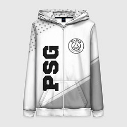 Толстовка на молнии женская PSG sport на светлом фоне: символ и надпись вертик, цвет: 3D-белый
