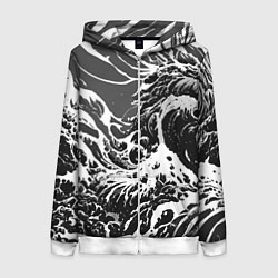 Толстовка на молнии женская Черно-белые волны, цвет: 3D-белый
