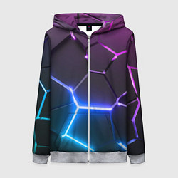 Женская толстовка на молнии Фиолетовый градиент - неоновые геометрические плит