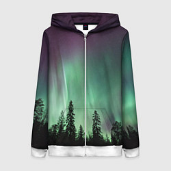 Толстовка на молнии женская Сияние над лесом, цвет: 3D-белый
