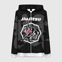 Толстовка на молнии женская Jiu-jitsu throw logo, цвет: 3D-белый