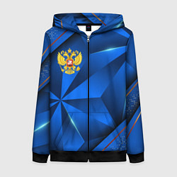 Женская толстовка на молнии Герб РФ на синем объемном фоне