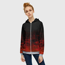 Толстовка на молнии женская Черный однотонный и гранжевый красный, цвет: 3D-меланж — фото 2