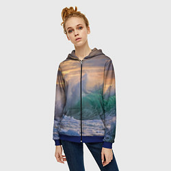 Толстовка на молнии женская Штормовая волна, накатывающая на берег, цвет: 3D-синий — фото 2