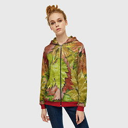 Толстовка на молнии женская Осенние листья клёна - паттерн, цвет: 3D-красный — фото 2